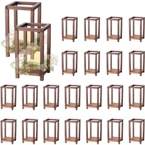 VEVOR 24x Houten Lantaarns, LED Kaarsenhouders Gemaakt van Hout & Kunststof, Rustiek Decoratief Tafelstuk voor Thuis, Ideaal voor Bruiloftstafels, Feesten, Boerderijen, Interieurdecoratie, Bruin