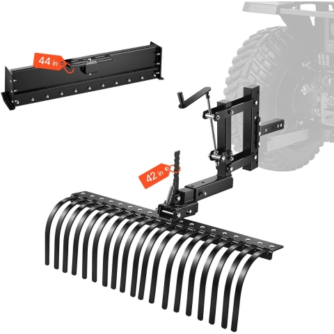 VEVOR Hooischaaier voor gazontractoren 1070 mm, Hooischaaier met 19 harktanden en 3-puntsophanging, voor ATV's, UTV's en gazontractoren categorie 1, Verticuteerder voor het verwijderen van bladeren en viltlaag