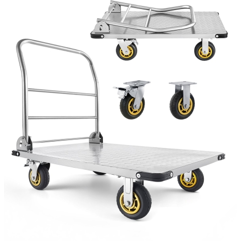 VEVOR opvouwbare platformwagen 907 kg, transportwagen met zwenkwielen, handwagen met antislip laadoppervlak, opvouwbare transportwagen voor eenvoudige opslag, rolwagen 900x600 mm