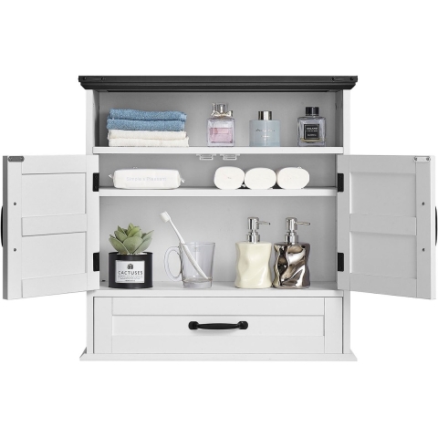 VEVOR Badkamer Wandkast Medicijnkast met 2 deuren en verstelbare planken, Opbergkast Wandkast Badkamerkast met open scheidingswand en lades voor keuken, toilet