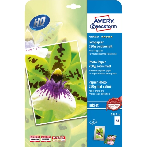 Avery-Zweckform Premium 2559-20 Fotopapier DIN A4 250 g/m² 20 vellen Zijdemat