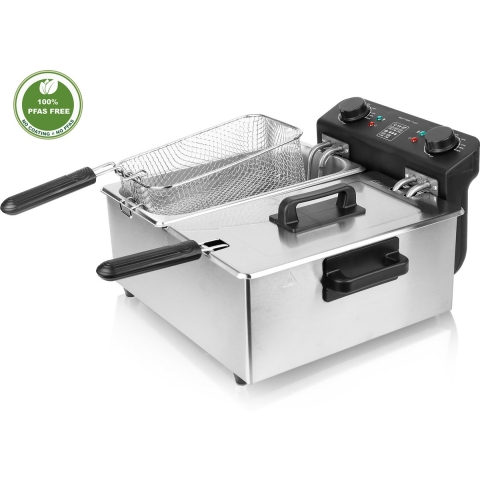 Emerio DF-120485 - Dubbele Frituurpan - 2x 3 Liter - PFAS-vrij - Regelbare Thermostaat - RVS (2 stuks)