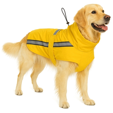 Hondenjas - Regenjas hond - Waterdichte hondenregenjas met borst- en buikbedekking - Flamingo Regenjas Ciro Geel - 75 cm