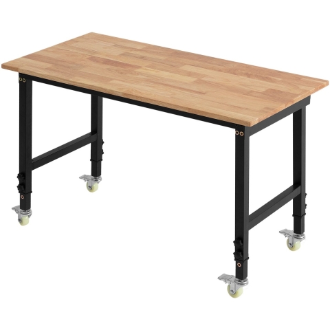 VEVOR Werkbank, 680 kg, Werktafel op wielen, Eikenhouten werkblad 122x60 cm, In hoogte verstelbaar van 725-1075 mm, Werkbank voor garage, werkplaats, thuis en kantoor
