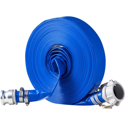 VEVOR 38 mm x 30 m platte slang, rioolslang, met klemmen, Camlock, aluminium koppelingen, geschikt voor diverse pompen, voor afvalwaterbehandeling, watertransport en andere doeleinden