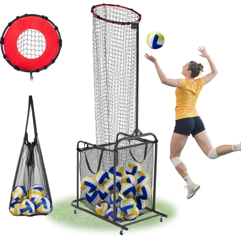 VEVOR Volleybal Trainingsnet, in hoek en hoogte verstelbare volleybaltrainer, draagbaar oefennet met karretje, wielen en draagtas, professionele serveer- en smashtraining