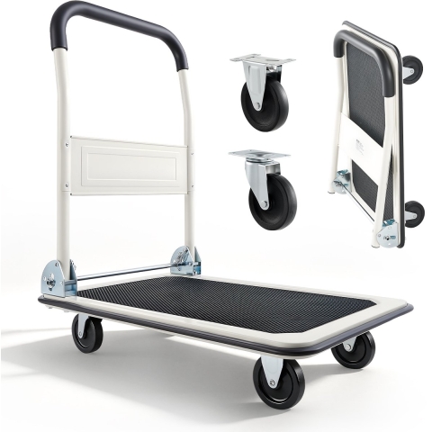 VEVOR opvouwbare platformwagen, 150 kg draagvermogen, transportwagen met zwenkwielen, handwagen met antislipcoating op het laadoppervlak, transporthulpmiddel voor eenvoudige opslag, 735x480x825 mm rolwagen