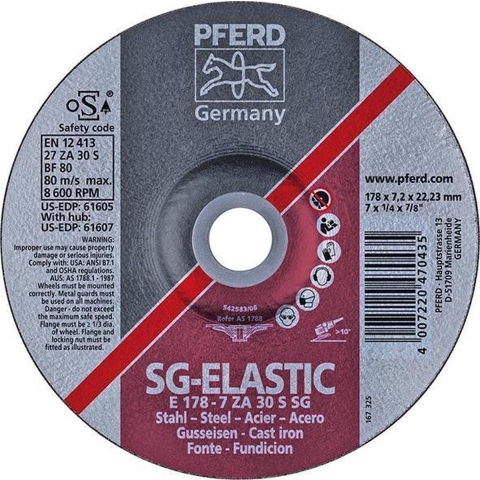 PFERD TOOLS 62217628 E 180-7 ZIRKON SG CAST+STEEL Afbraamschijf gebogen Diameter 180 mm Boordiameter 22.23 mm Grijs/grauw sferoïdisch gietijzer, Staal, Gegoten