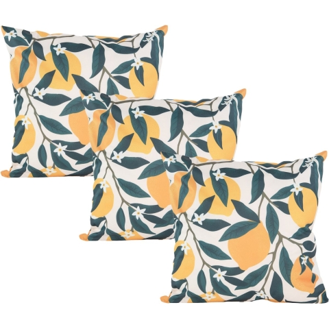 Buitenkussen citroenen - 3x - geel/groen - 60 x 60 cm - Water en UV bestendig - kussens voor buiten -