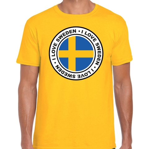 Verkleed T-shirt voor heren - I love Zweden - geel - voetbal supporter - themafeest S -
