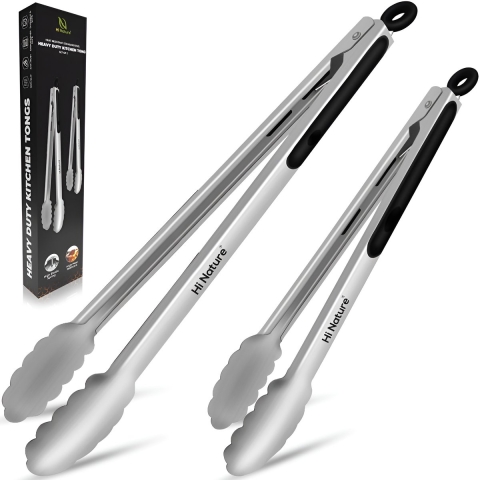 HI NATURE™ Barbecuetangen - Premium Multifunctionele Keukentang - Barbecuetang set 23CM&30CM | BBQ Accesoires - vleestang - serveertang - salade tang - tangenset - keuken tangen | Hittebestendig&Vaatwasserbestendig - Roestvrij staal (RVS)