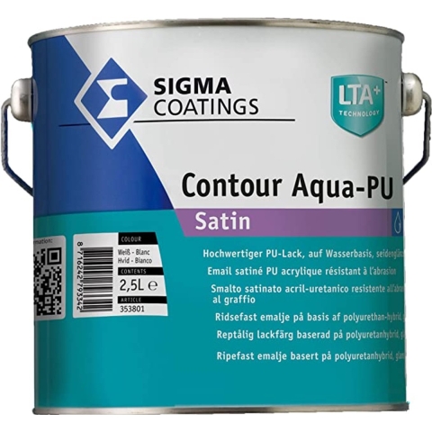 Sigma Contour Aqua Satin / Sigma Watergedragen Houtlak Zijdeglans Wit 1L