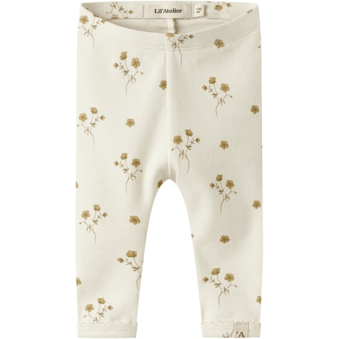 Lil Atelier Leggings - NbfLayo - Coconut Melk/Flower Yellow - Lil Atelier - 74 - Leggings