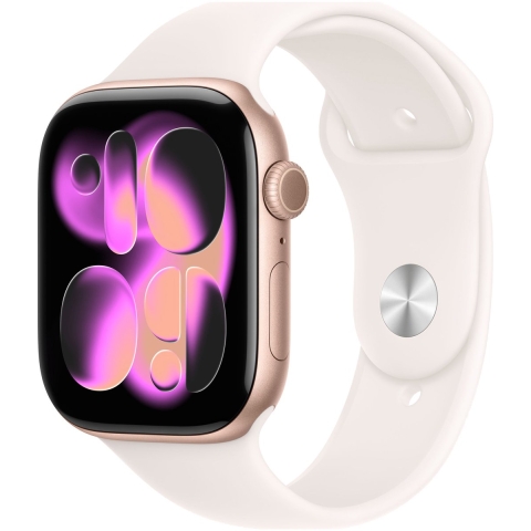 Apple Watch Series 11 - Smartwatch - GPS - 46mm - Roségouden aluminium - Lichtroze sportband S/M