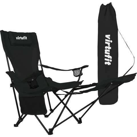 VirtuFit Campingstoel opvouwbaar met voetsteun - Strandstoel - Zwart