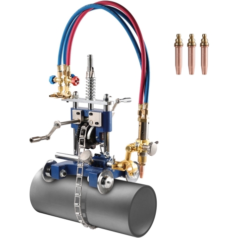 VEVOR handmatige pijpsnijmachine, 5-50,8 mm dikke pijpafschuiningsmachine met ketting, 0°-45° verstelbare hoekgassnijmachine met 3 tips, draagbare branderafschuiningsgassnijmachine