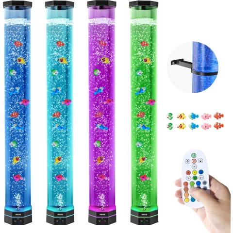 VEVOR Lavalamp met 10 drijvende vissen, 100 cm bubbellamp, 16 kleurveranderende lichteffecten, afstandsbediening, sfeerverlichting, aquariumnachtlampje voor slaapkamer, woonkamer en huisdecoratie