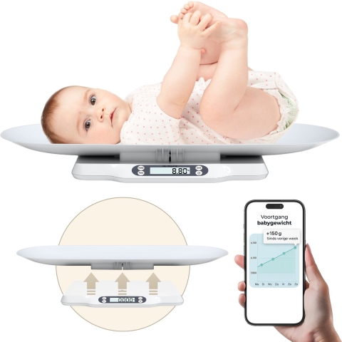 Gatson Babyweegschaal - 3-in-1 - Tot 30kg - Bluetooth App - Inclusief Meetlint
