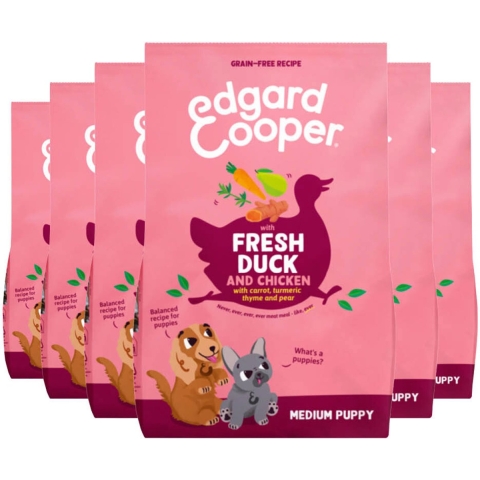 6x Edgard&Cooper Hondenvoer Droog Puppy Eend&Kip Medium 1 kg