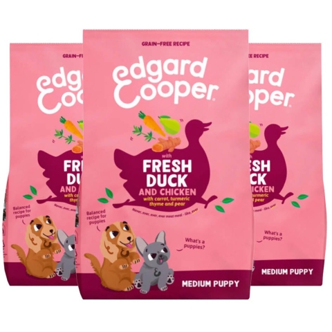 3x Edgard&Cooper Hondenvoer Droog Puppy Eend&Kip Medium 1 kg