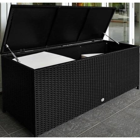 Polyrotan Kussenbox Zwart 122x56x61cm met wielen