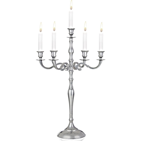 Kandelaar Houder 5 Armen Zilver, 60 cm