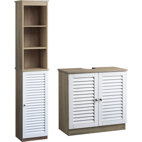 Badkamerkast Wastafelonderkast Hoge Kast Eiken Hout Wit