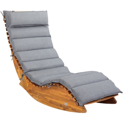 Ligbed Java acaciahout FSC®-gecertificeerd met kussen Grijs gevlekt