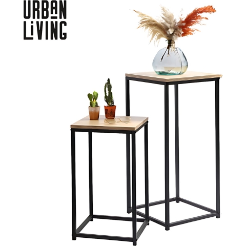 Urban Living Bijzettafel set - 2-delig - zwart/bruin - metaal/hout - 2 formaten -