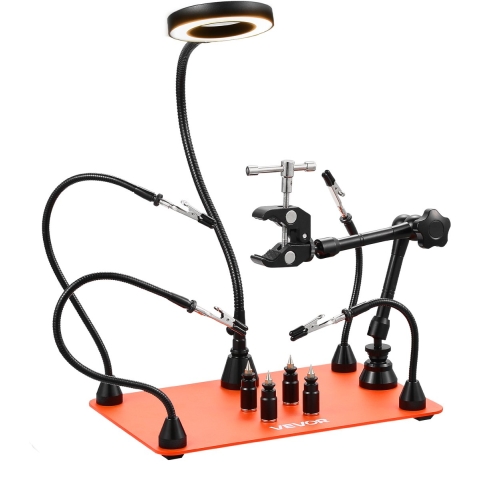 VEVOR Soldeerhulp Derde Hand, Magnetisch Soldeerstation, met 3x LED-vergrootlamp, 4 printplaathouders en 360-graden heteluchtpistoolhouder, Basisstation voor reparaties, knutselen en hobby's