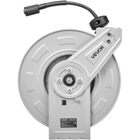 VEVOR Hogedrukreiniger Slanghaspel, 19,8 m x 6,35 mm, Stalen Slanghaspel, Max. 220 bar, Automatisch Oprollend, Flexibele Muur-/Vloermontage voor Autowassen, Tuin, Vloerreiniging