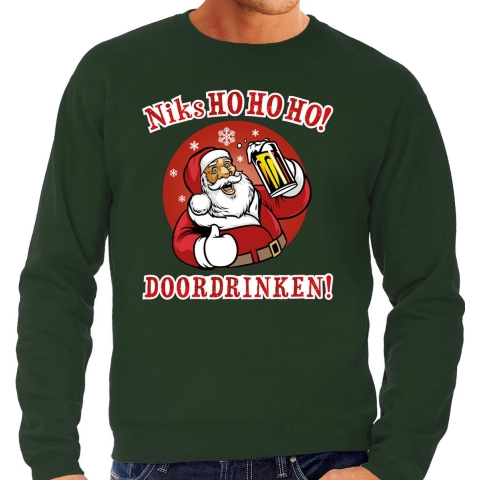 Foute Kersttrui - Bier drinkende kerstman - groen - voor heren - HO HO HO Doordrinken 2XL (56) -