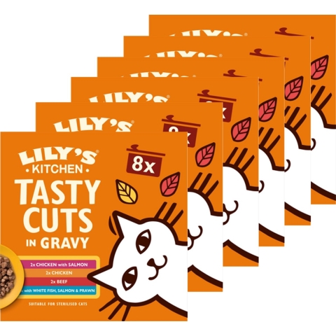 6x Lily's Kitchen Kattenvoer Nat Tasty Cuts in Saus Multipack 8x85 gr