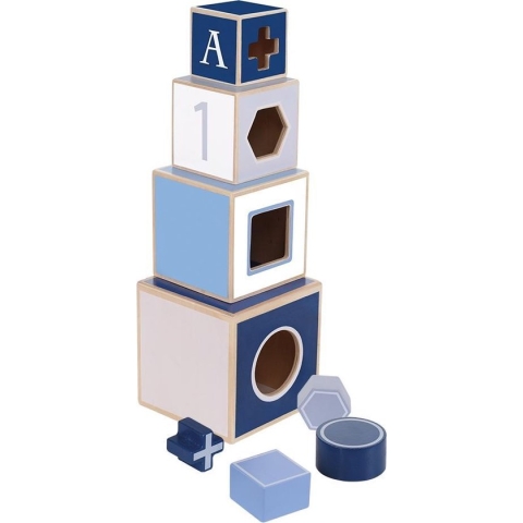 Jipy Houten Stapeltoren + 4 Blokken Blauw