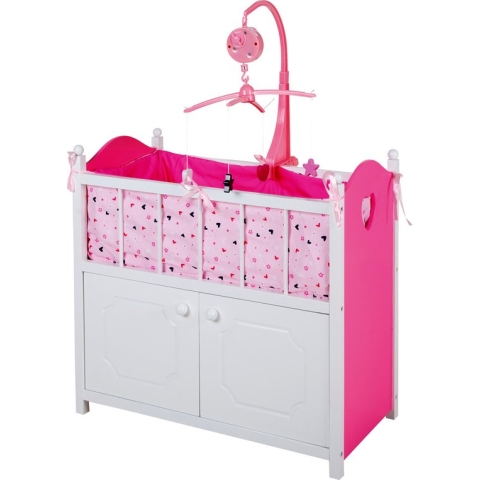 My Beautiful Dollsroom Houten Poppen-Ledikant met Muziek Roze/Wit