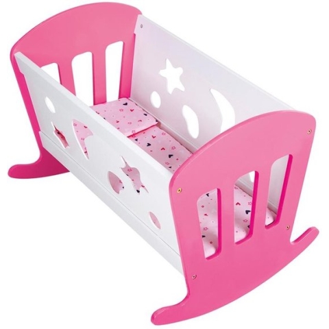 My Beautiful Dollsroom Houten Poppenbed 49x37x35 cm Roze/Wit