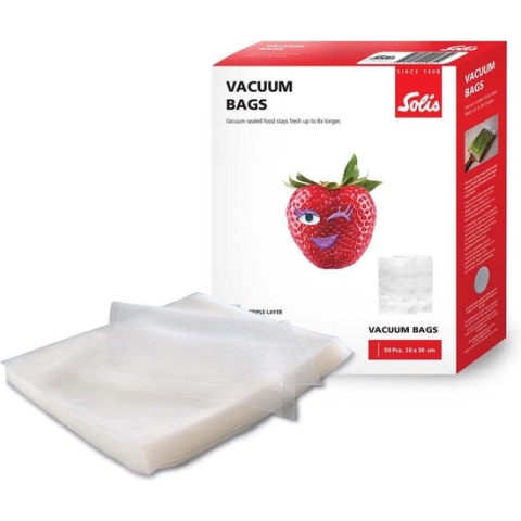 Solis Vacuumzakken Voedsel 20 x 30 cm - Geschikt voor Diepvries, Magnetron en Sous Vide Koken - BPA-Vrij - Drielaags Vacumeerzakken - Vacuum Opbergzakken - 50 Stuks