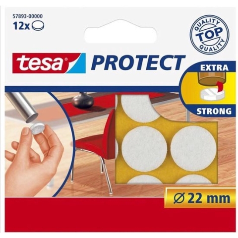 12x Tesa meubelvilt rond wit 2,2 cm - Klusbenodigdheden - Huishouding - Vloerbescherming - Beschermvilt - Meubelvilt - Viltglijders - Anti-kras vilt