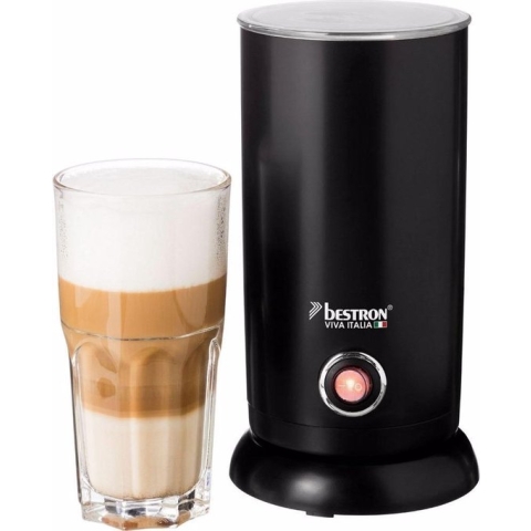 Bestron electrische Melkopschuimer, met 360° basis & tot 300ml capaciteit, opgeschuimde melk in minder dan 2 minuten, Ideaal voor koffie, cappuccino & latte macchiato, kleur: Zwart