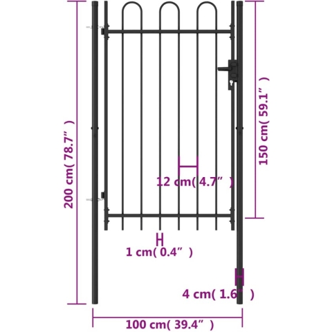 vidaXL-Poort-met-gebogen-bovenkant-enkel-1x1,5-m-staal-zwart