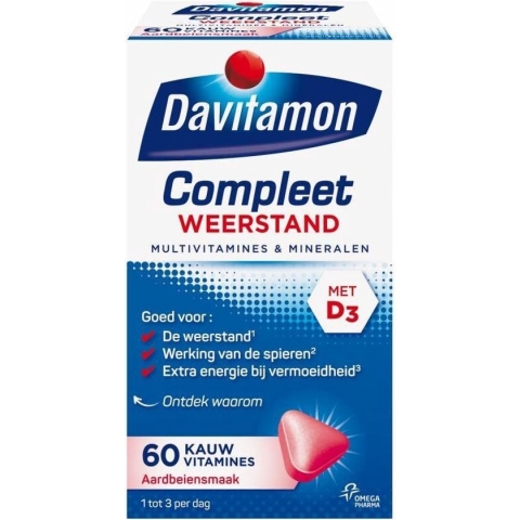 Davitamon Compleet Weerstand - Kauwvitamines - Multivitamine - aardbei - 60 tabletten