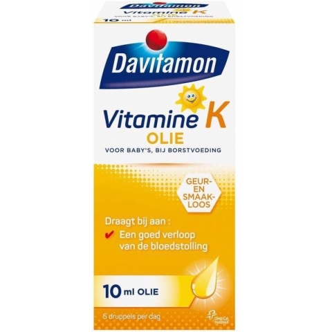 Davitamon Vitamine K Olie - vitamine K baby - speciaal ontwikkeld voor baby’s die nog borstvoeding krijgen - 10 ml