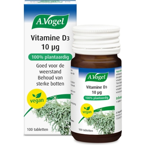 A.Vogel Vitamine D3 10 μg tabletten - Bevat vitamine D3 dat helpt bij het behoud van sterke botten en de weerstand ondersteunt. - 100 st