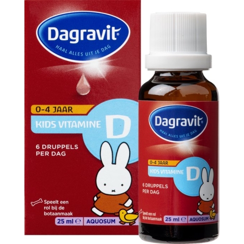Dagravit Kids Vitamine D Aquosum - Vitamine D speelt een rol bij de botaanmaak - Nijntje - 25 ml
