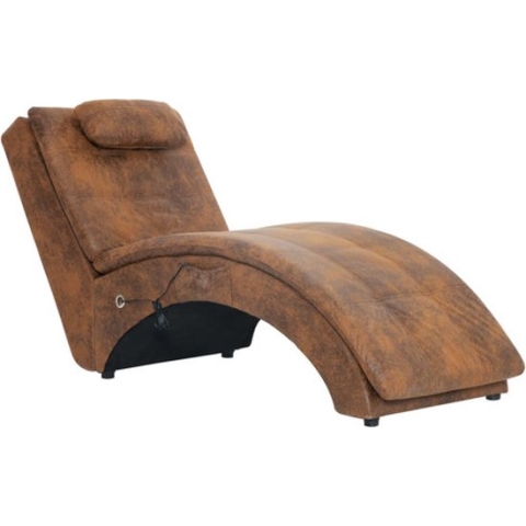 vidaXL-Massage-chaise-longue-met-kussen-kunstsuède-bruin