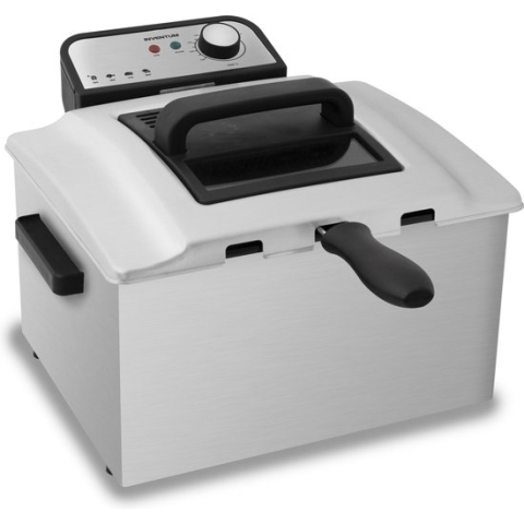 Inventum GF750S - Frituurpan - 5 liter - Tot 190°C - 3000 watt - Koude zone - 1 grote/2 kleine manden - Anti reukfilter - Kijkvenster - Friteuse - RVS/Zwart