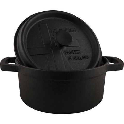 The Windmill BBQ pan S 2 ltr - gietijzeren pan met deksel en een vlakke bodem