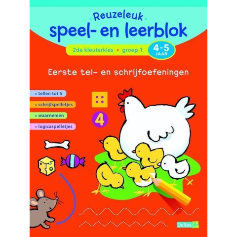 Reuzeleuk speel- en leerblok Eerste tel- en schrijfoefeningen; 2de kleuterklas; Groep 1; 4-5 jaar