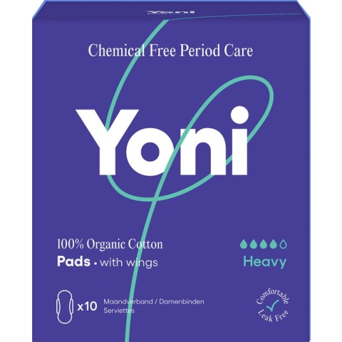 Yoni 100% Biologisch Katoenen Maandverband - Heavy - met vleugels - 10 stuks
