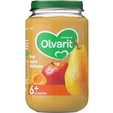 Olvarit Peer appel abrikoos - Fruithapje vanaf 6+ maanden - 200 gram babymaaltijd